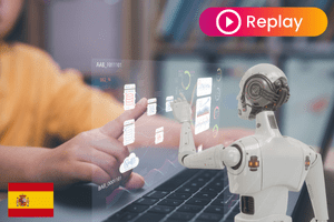 IA representada por un robot y un cliente realizando una compra en línea