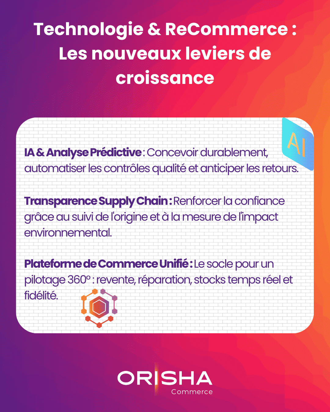 Leviers technologiques pour le recommerce : IA, transparence supply chain et plateforme de commerce unifié Orisha.