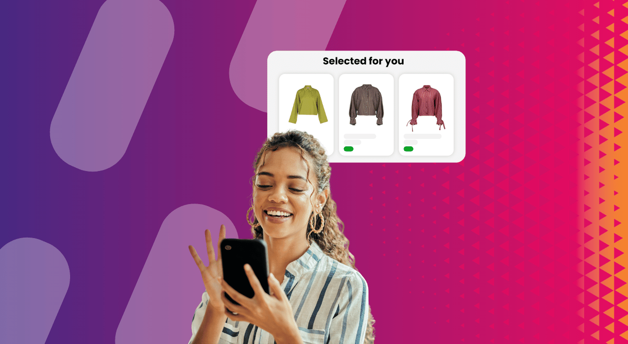 Mobile interface showing "People like you also bought" recommendations for unified commerce.